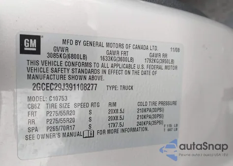 2009 Chevrolet Silverado 1500 Lt from USA, damaged, VIN 2GCEC29J391108277